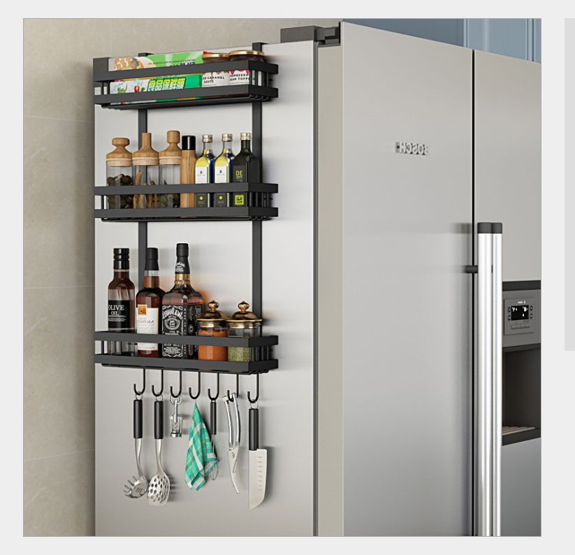 Nadd-free refrigerator rack Side wall storage rack Side Side Kitchen seasoning rack Wall hanging plastic wrap storage rack