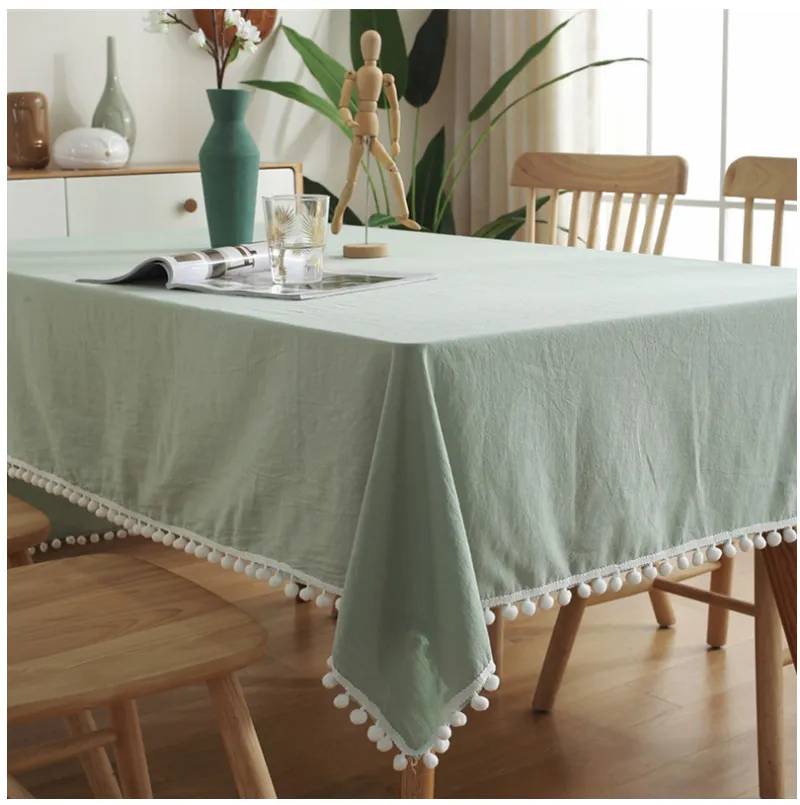 New solid-color pom-poms Christmas tablecloths and tablecloths, simple washable cotton banquet table cloths, TV cabinet tablecloths and cover cloths detail image 20