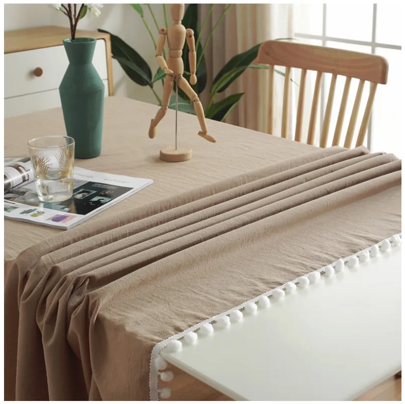 New solid-color pom-poms Christmas tablecloths and tablecloths, simple washable cotton banquet table cloths, TV cabinet tablecloths and cover cloths detail image 11