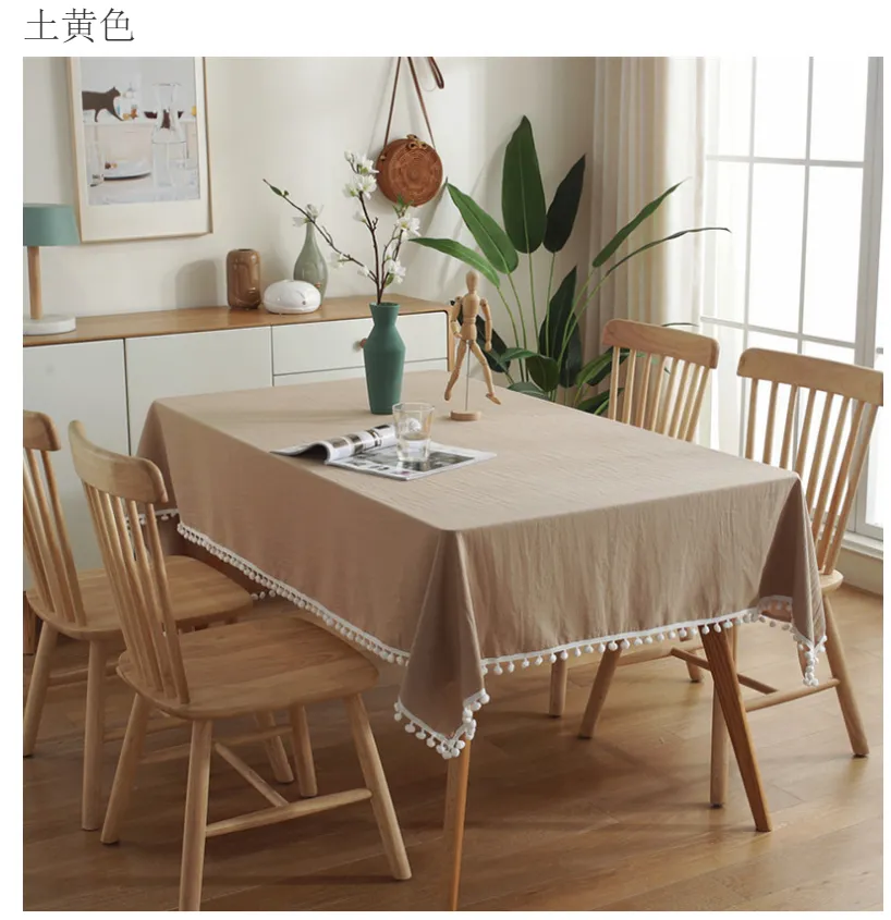New solid-color pom-poms Christmas tablecloths and tablecloths, simple washable cotton banquet table cloths, TV cabinet tablecloths and cover cloths detail image 14