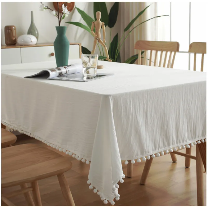 New solid-color pom-poms Christmas tablecloths and tablecloths, simple washable cotton banquet table cloths, TV cabinet tablecloths and cover cloths detail image 4