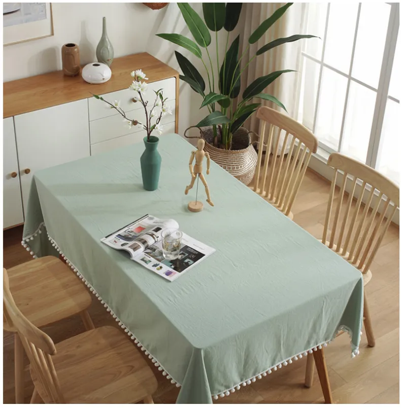New solid-color pom-poms Christmas tablecloths and tablecloths, simple washable cotton banquet table cloths, TV cabinet tablecloths and cover cloths detail image 19