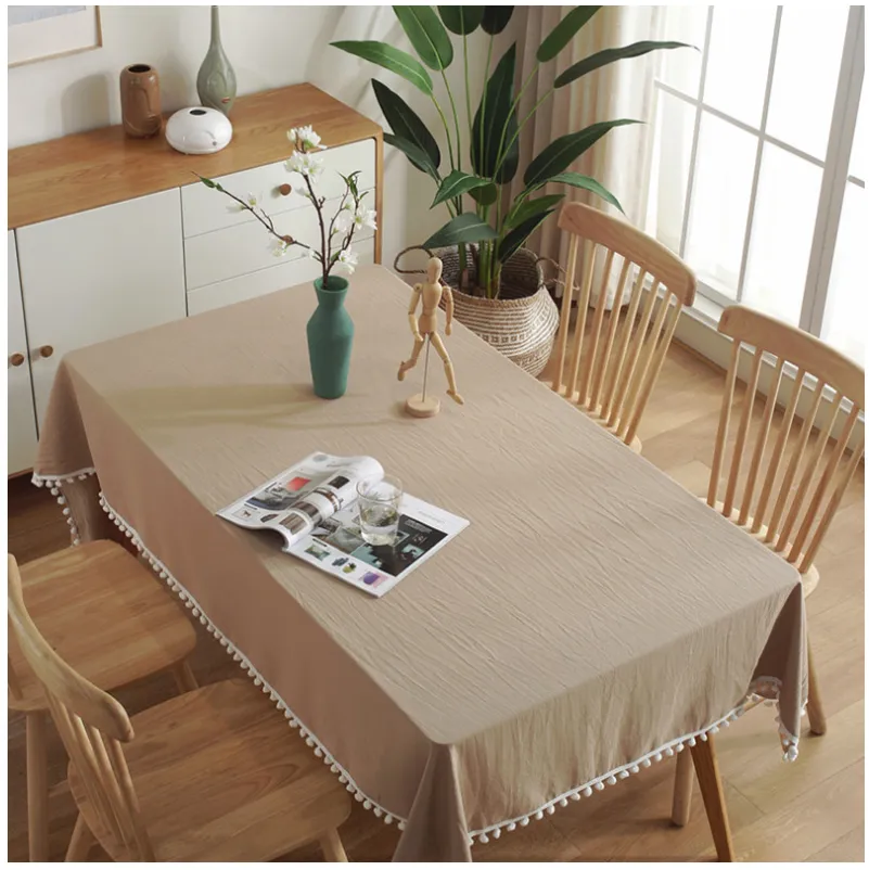 New solid-color pom-poms Christmas tablecloths and tablecloths, simple washable cotton banquet table cloths, TV cabinet tablecloths and cover cloths detail image 12