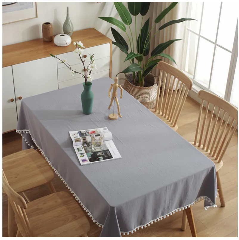 New solid-color pom-poms Christmas tablecloths and tablecloths, simple washable cotton banquet table cloths, TV cabinet tablecloths and cover cloths detail image 6