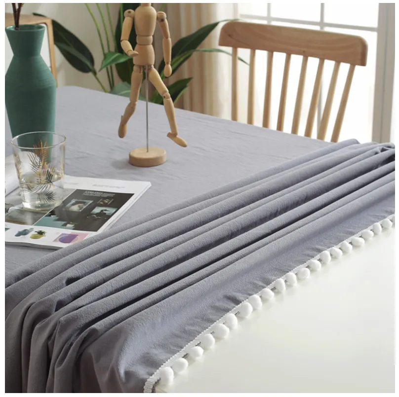 New solid-color pom-poms Christmas tablecloths and tablecloths, simple washable cotton banquet table cloths, TV cabinet tablecloths and cover cloths detail image 10