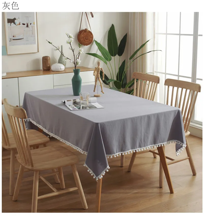 New solid-color pom-poms Christmas tablecloths and tablecloths, simple washable cotton banquet table cloths, TV cabinet tablecloths and cover cloths detail image 8