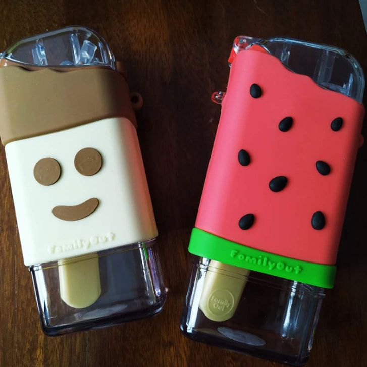 Creative donut ice cream Children's sippy cup Tumbleproof baby water cup Flat square portable water bottle