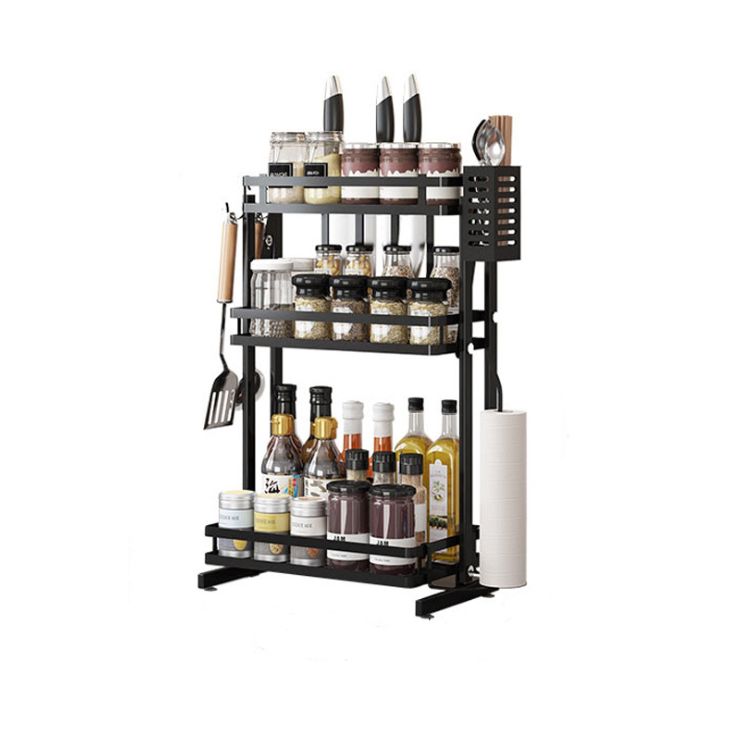 Black folding spice rack free of kitchen shelving
