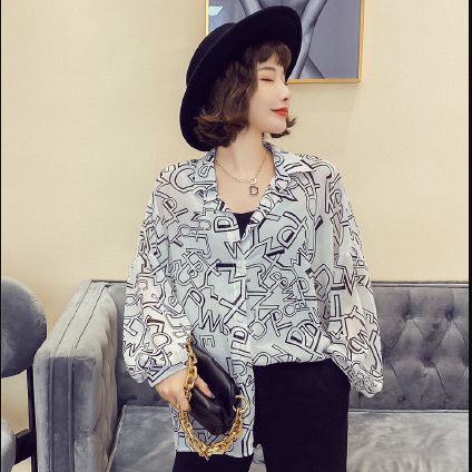 Chiffon shirt blouse loose cover belly and look slimming shirt