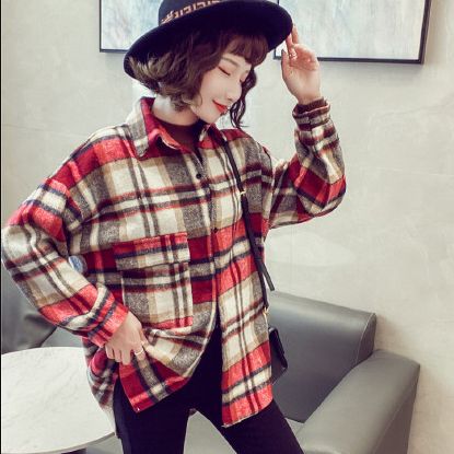 衬衫女长袖中长款宽松加厚磨毛格子外套