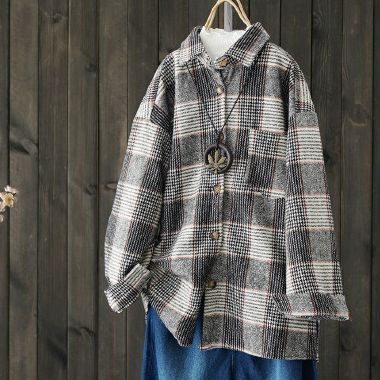 Literary loose casual long-sleeved vintage plaid shirt jacket
