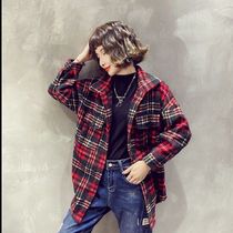 Shirt women's long plaid shirt coat