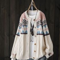 Crewneck cardigan coat Knit loose sweater coat