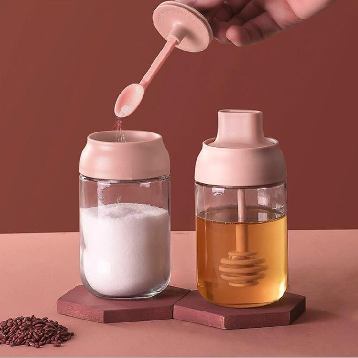 Jar Kitchen sugar monosodium glutamate jar brush oil jug transparent sealed spoon