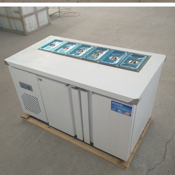 Slotted fresh-keeping table Flat cooling operation table Milk tea freezer side dish refrigerator cold dish cabinet Commercial kitchenware salad table