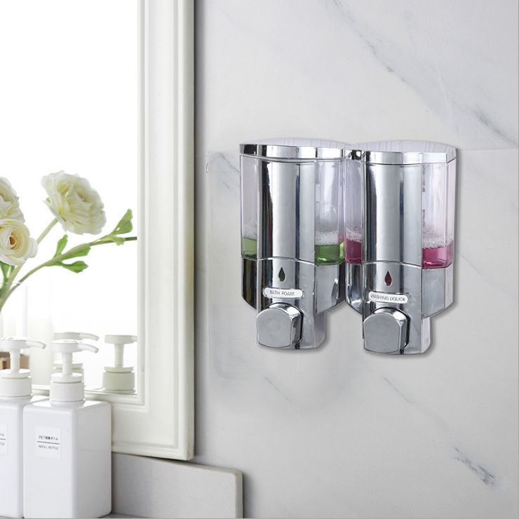 Classic double head electroplating soap dispenser Plastic wall mounted soap dispenser