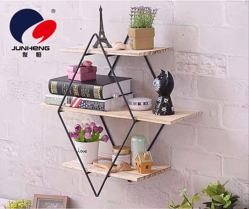 沙发后置物架菱形铁艺木质墙上书架复古实木板壁挂架创意墙壁隔板详情2