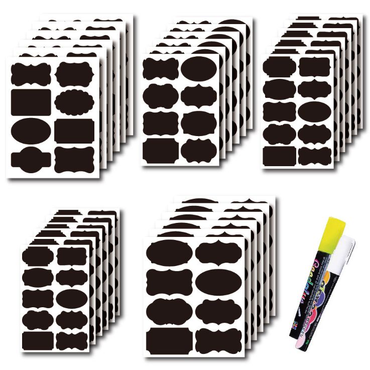 Large and small bottles and cans, colored and black PVC blackboard stickers