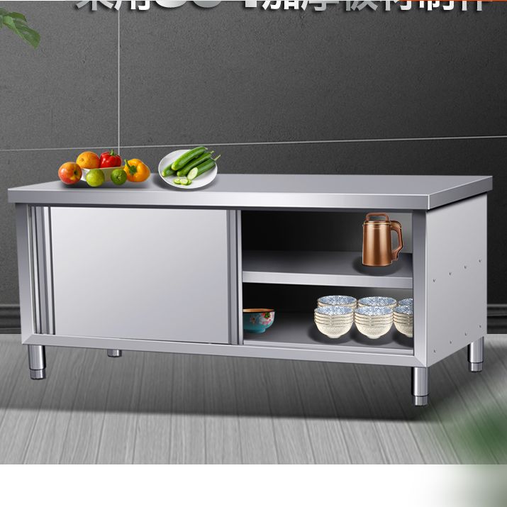 Stainless steel workbench, kitchen-specific sliding door, operation counter, loading counter, household and commercial storage cabinet