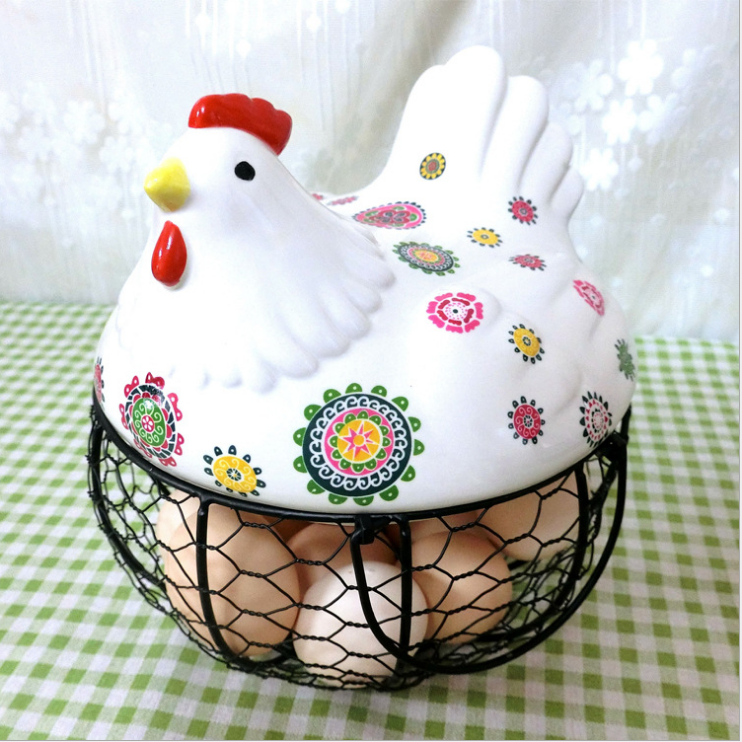 陶瓷鸡蛋篮铁艺鸡蛋篮厨房装饰详情图1