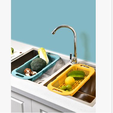 Retractable dishpan Kitchen sink drain basket Dish rack Rectangular plastic household sink sink sink rack