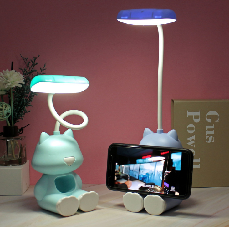 Usb Charging Desktop Cartoon Led Eye Protection Small Table Lamp With Mobile Phone Stand Multi-Functional Learning Portable Table Lamp undefined