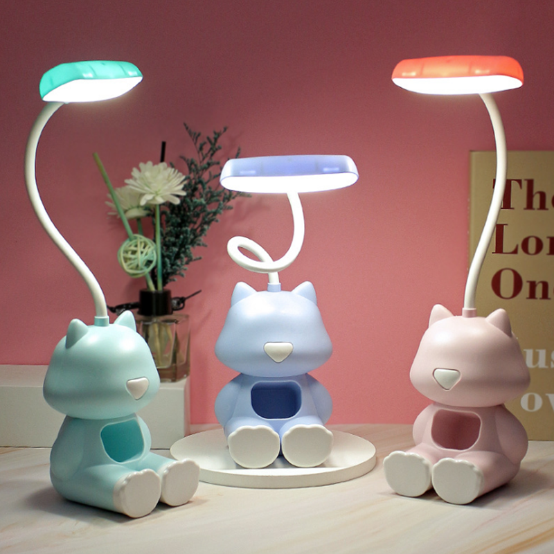 Usb Charging Desktop Cartoon Led Eye Protection Small Table Lamp With Mobile Phone Stand Multi-Functional Learning Portable Table Lamp Item Picture