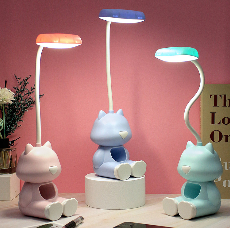 Usb Charging Desktop Cartoon Led Eye Protection Small Table Lamp With Mobile Phone Stand Multi-Functional Learning Portable Table Lamp undefined