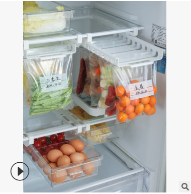 厨房双筋食物密封袋收纳架轨道收纳悬挂架冰箱保鲜袋抽屉式收纳详情图3