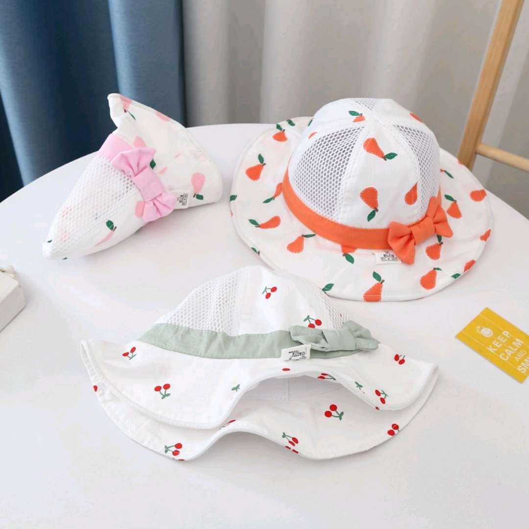 防晒遮阳/儿童/大沿帽白底实物图