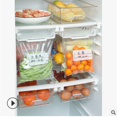 厨房双筋食物密封袋收纳架轨道收纳悬挂架冰箱保鲜袋抽屉式收纳