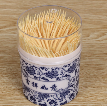 Blue and white porcelain packaging with toothpick box, bamboo toothpick, disposable double-headed toothpick, hotel household toothpick detail image 1