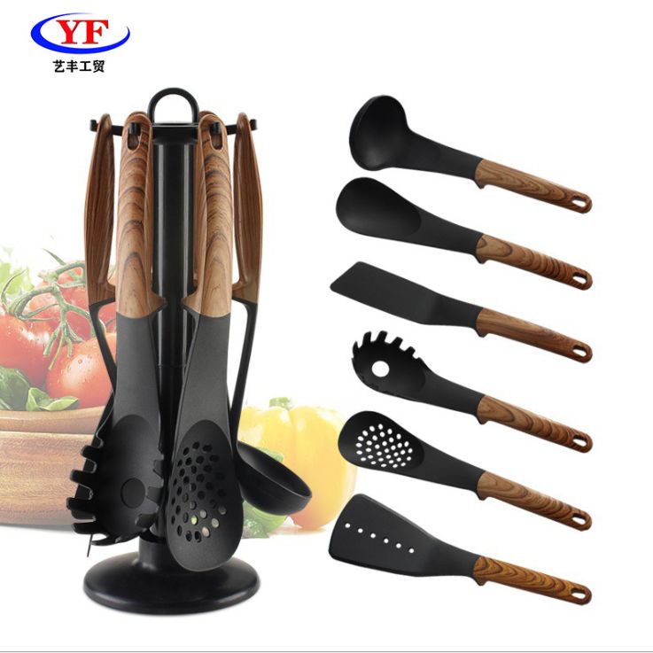 Nylon kitchenware with wood grain handle 6-piece temperature-resistant nylon spoon and shovel set