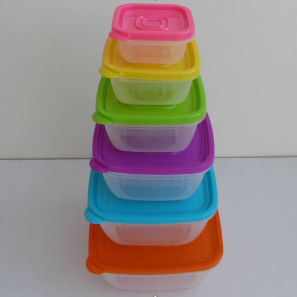 6件套塑料保鲜盒方形带盖冰箱透明厨房彩虹保鲜盒水果盒 收纳盒详情图1
