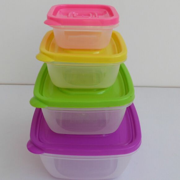 4件套塑料保鲜盒方形带盖冰箱透明厨房彩虹保鲜盒 水果盒 收纳盒
