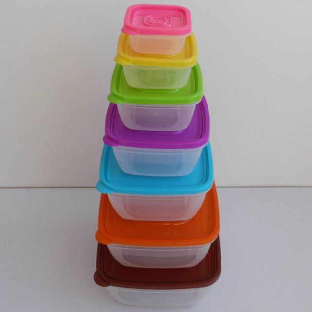 7件套塑料保鲜盒方形带盖冰箱透明厨房彩虹保鲜盒 水果盒 收纳盒