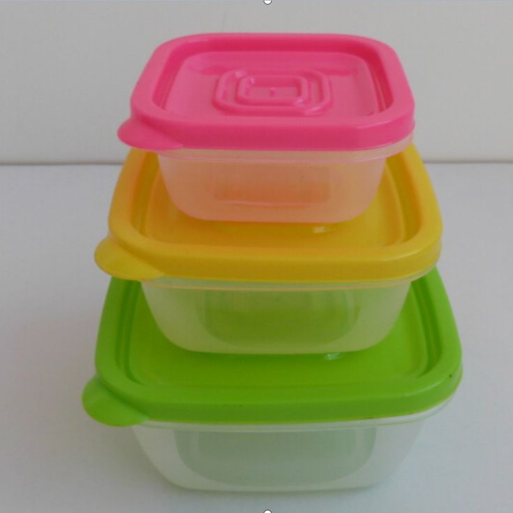3件套塑料保鲜盒方形有带盖冰箱透明厨房彩虹保鲜盒