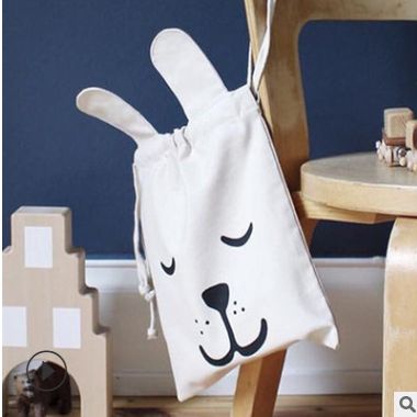 Small backpack sleeping bear ears all cotton canvas bunched mouth storage bag