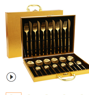 A 24-piece cross-border product set in a gold and wood box with knives, forks and spoons detail image 2
