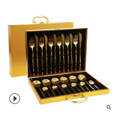 A 24-piece cross-border product set in a gold and wood box with knives, forks and spoons