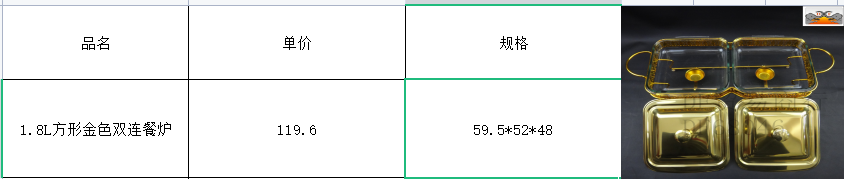 DF68046 方形双连金色餐炉正方形玻璃酒精餐炉1.8L双连食物加热容器餐厅适用酒精 DF Trading House详情4