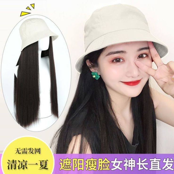 渔夫帽子带假发一体女夏天时尚全头新式发套
