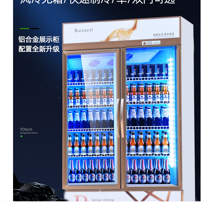 Beer refrigeration display cabinet, single-door preservation commercial vertical double-door beverage cabinet detail image 1