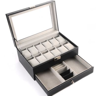 12-bit double-layer watch jewelry box black full figure