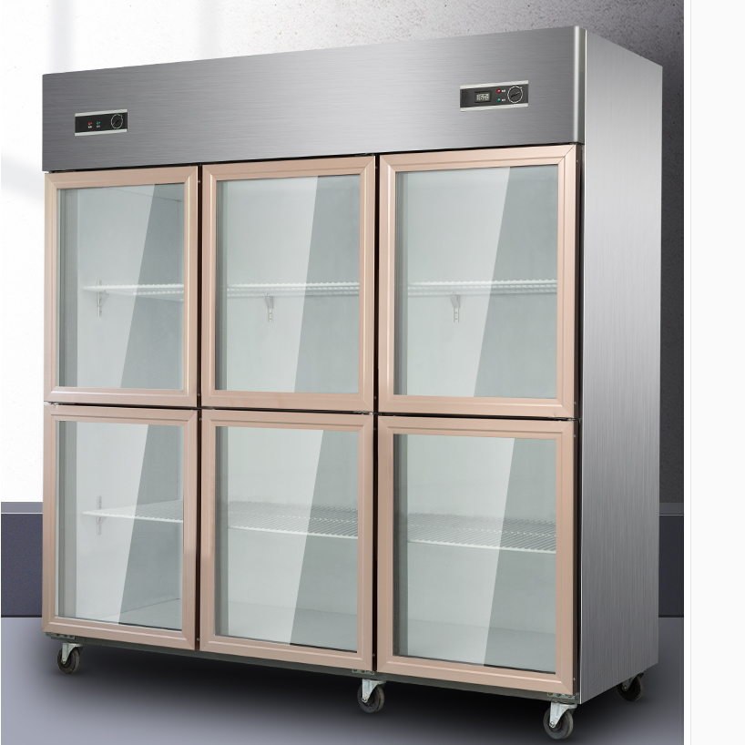 Double-temperature six-door glass door display cabinet, refrigerated and frozen cabinet, ordering cabinet, commercial vertical skewer display cabinet detail image 1