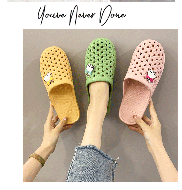Rogue conejo frío zapatillas mujeres baño de verano baño antideslizante suave fondo interior para el uso en el hogar antipatada bolsa cabeza agujero zapatillas detail image 5