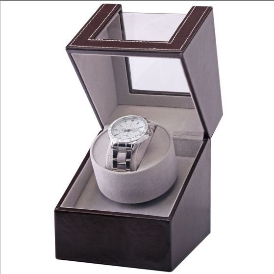 pu black brown mechanical watch with winding watch case full figure