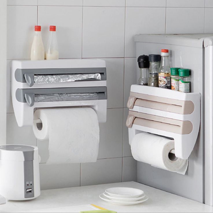 Refrigerator wall-mounted, punch-free plastic wrap cutter