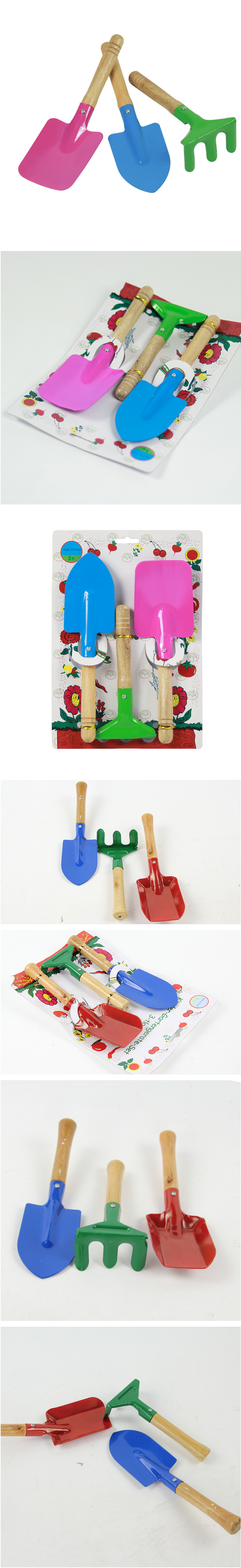 园林园艺工具 铲子 彩色喷漆三件套 木柄 耙 锹详情图1