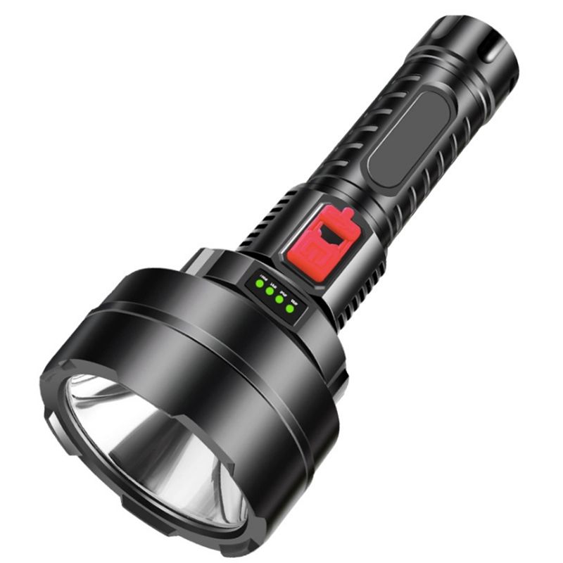 USB充电强光手电筒 带电量显示户外照明探照手电筒应急灯